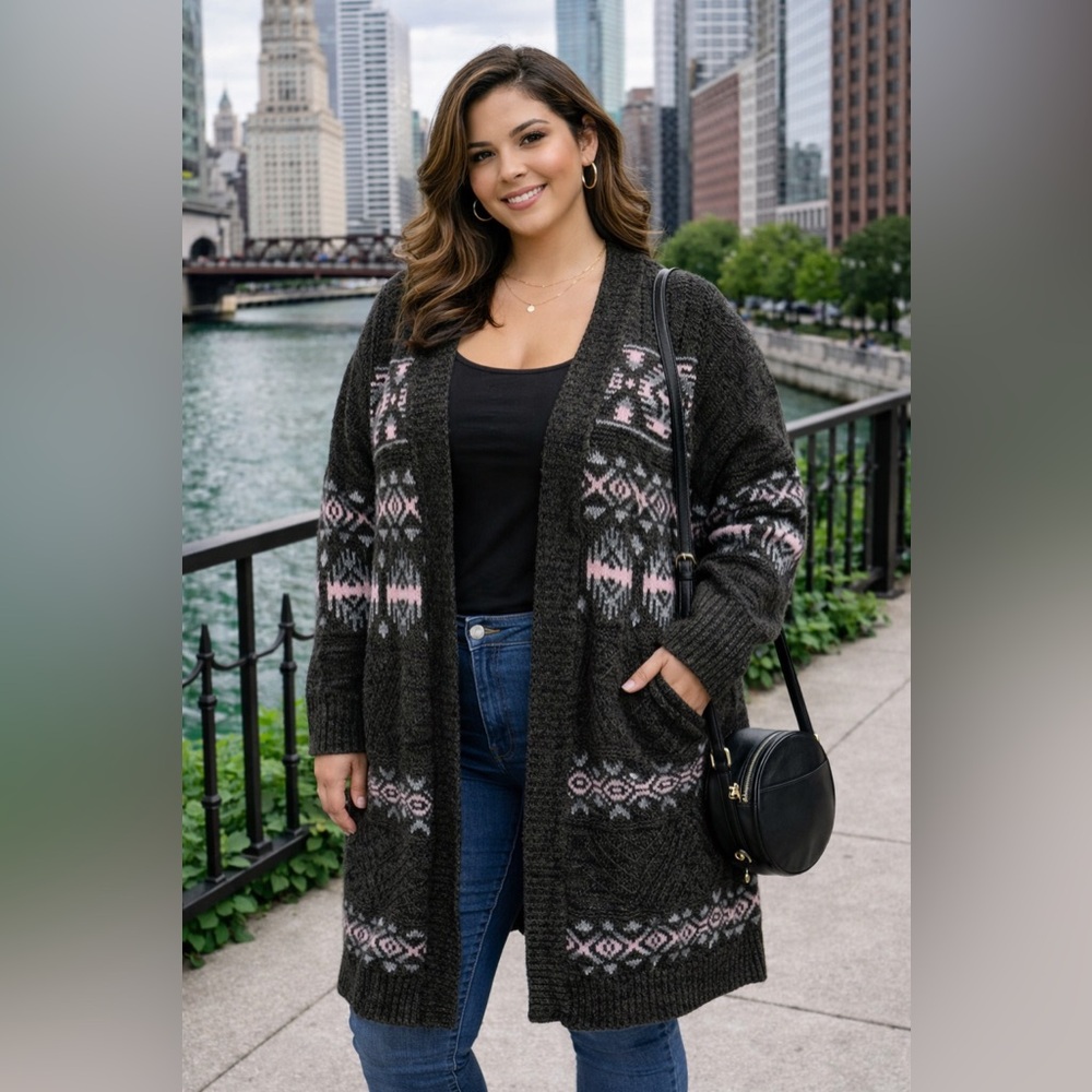 Torrid Geometric Fair Isle Open Front Cardigan | Multi-Color Knit